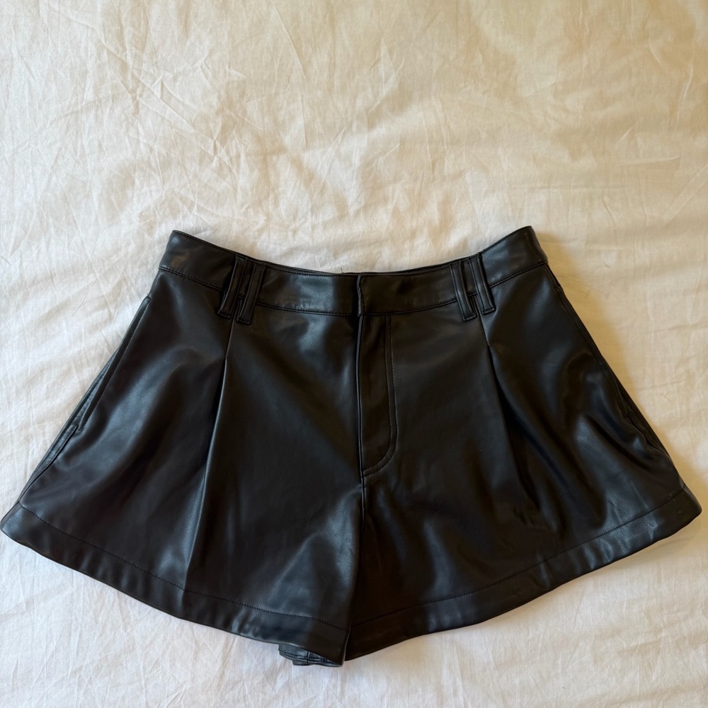 Free People Faux Leather High-Rise Flared Shorts Black Size 29